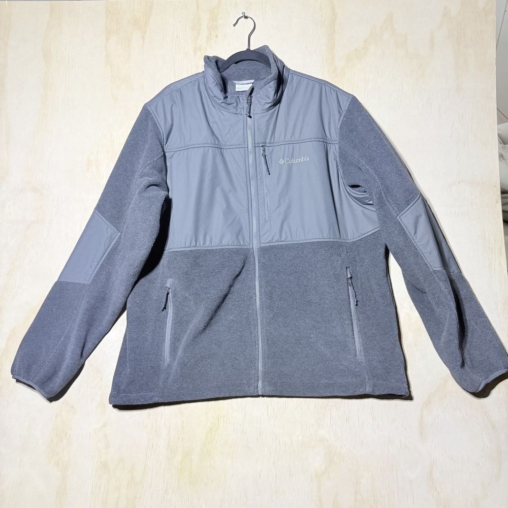 Columbia Fleece Jacket Men's XL Gray Full Zip Outdoor Hiking Casual Coat